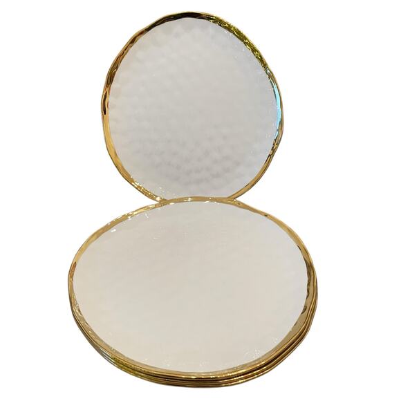 Yedi Bone China Dinner Plates 10" Set of 4 White & Gold Textured Finish New - Picture 2 of 14